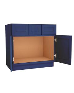 Navy Blue Shaker Vanity Sink Base Cabinet with Drawers 36"W Midlothian - RVA Cabinetry