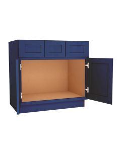 Navy Blue Shaker Vanity Sink Base Cabinet with Drawers 42"W Midlothian - RVA Cabinetry