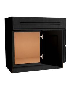 Craftsman Black Shaker Vanity Sink Base Drawer Right Cabinet 30" Midlothian - RVA Cabinetry