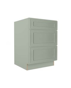 Craftsman Lily Green Shaker 3 Drawer Base Cabinet 24" Midlothian - RVA Cabinetry