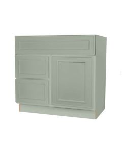 Craftsman Lily Green Shaker Vanity Sink Base Drawer Left Cabinet 30" Midlothian - RVA Cabinetry