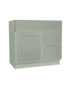Craftsman Lily Green Shaker Vanity Sink Base Drawer Right Cabinet 30" Midlothian - RVA Cabinetry