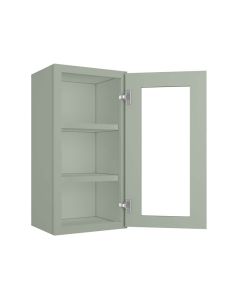 Craftsman Lily Green Shaker Wall Open Frame Glass Door Cabinet 15"W x 30"H Midlothian - RVA Cabinetry