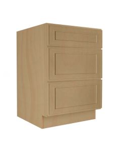 Craftsman Natural Shaker 3 Drawer Base Cabinet 24" Midlothian - RVA Cabinetry